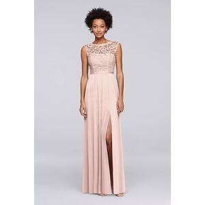 David’s Bridal Blush Lace Chiffon Sleeveless Maxi Dress Size 4 NWT